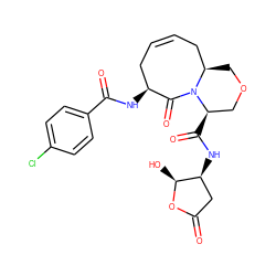 O=C1C[C@H](NC(=O)[C@@H]2COC[C@@H]3CC=CC[C@H](NC(=O)c4ccc(Cl)cc4)C(=O)N32)[C@H](O)O1 ZINC000028564567