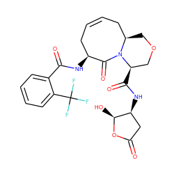 O=C1C[C@H](NC(=O)[C@@H]2COC[C@@H]3CC=CC[C@H](NC(=O)c4ccccc4C(F)(F)F)C(=O)N32)[C@H](O)O1 ZINC000028564573