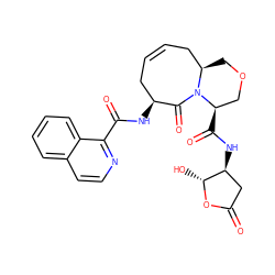 O=C1C[C@H](NC(=O)[C@@H]2COC[C@@H]3CC=CC[C@H](NC(=O)c4nccc5ccccc45)C(=O)N32)[C@@H](O)O1 ZINC000018207131