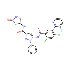 O=C1C[C@H](NC(=O)c2cc(NC(=O)c3cc(-c4ncccc4F)c(Cl)cc3Cl)n(-c3ccccc3)n2)CN1 ZINC001772651342