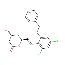 O=C1C[C@H](O)C[C@@H](/C=C/c2c(Cl)cc(Cl)cc2CCc2ccccc2)O1 ZINC000029478479