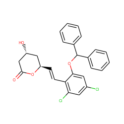 O=C1C[C@H](O)C[C@@H](/C=C/c2c(Cl)cc(Cl)cc2OC(c2ccccc2)c2ccccc2)O1 ZINC000029410150