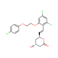 O=C1C[C@H](O)C[C@@H](/C=C/c2c(Cl)cc(Cl)cc2OCCOc2ccc(Cl)cc2)O1 ZINC000029412615