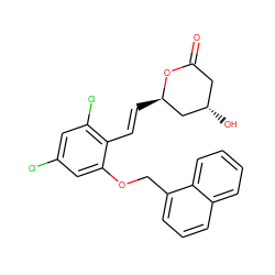 O=C1C[C@H](O)C[C@@H](/C=C/c2c(Cl)cc(Cl)cc2OCc2cccc3ccccc23)O1 ZINC000029412150