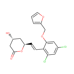 O=C1C[C@H](O)C[C@@H](/C=C/c2c(Cl)cc(Cl)cc2OCc2ccco2)O1 ZINC000029411157