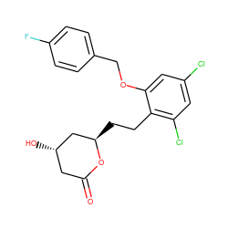 O=C1C[C@H](O)C[C@@H](CCc2c(Cl)cc(Cl)cc2OCc2ccc(F)cc2)O1 ZINC000029409173