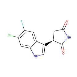 O=C1C[C@H](c2c[nH]c3cc(Cl)c(F)cc23)C(=O)N1 ZINC001772617700