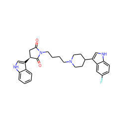 O=C1C[C@H](c2c[nH]c3ccccc23)C(=O)N1CCCCN1CCC(c2c[nH]c3ccc(F)cc23)CC1 ZINC000096258483