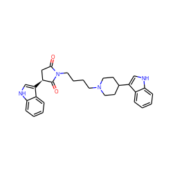 O=C1C[C@H](c2c[nH]c3ccccc23)C(=O)N1CCCCN1CCC(c2c[nH]c3ccccc23)CC1 ZINC000096909819