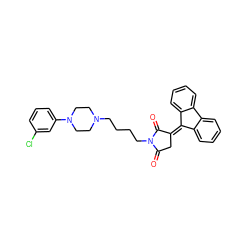 O=C1CC(=C2c3ccccc3-c3ccccc32)C(=O)N1CCCCN1CCN(c2cccc(Cl)c2)CC1 ZINC000013782637