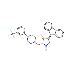 O=C1CC(=C2c3ccccc3-c3ccccc32)C(=O)N1CN1CCN(c2cccc(C(F)(F)F)c2)CC1 ZINC000013782630