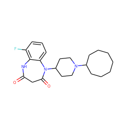 O=C1CC(=O)N(C2CCN(C3CCCCCCC3)CC2)c2cccc(F)c2N1 ZINC000115712353