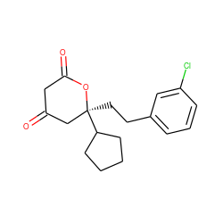 O=C1CC(=O)O[C@@](CCc2cccc(Cl)c2)(C2CCCC2)C1 ZINC000035013133