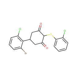 O=C1CC(c2c(Cl)cccc2Br)CC(=O)C1Sc1ccccc1Cl ZINC000299825417