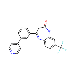 O=C1CC(c2cccc(-c3ccncc3)c2)=Nc2ccc(C(F)(F)F)cc2N1 ZINC000101383327