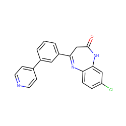 O=C1CC(c2cccc(-c3ccncc3)c2)=Nc2ccc(Cl)cc2N1 ZINC000101383249