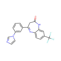 O=C1CC(c2cccc(-n3ccnc3)c2)=Nc2ccc(C(F)(F)F)cc2N1 ZINC000101151073