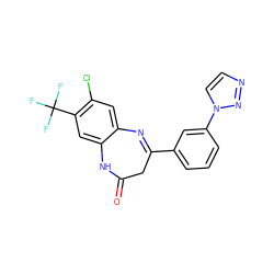 O=C1CC(c2cccc(-n3ccnn3)c2)=Nc2cc(Cl)c(C(F)(F)F)cc2N1 ZINC000101145609