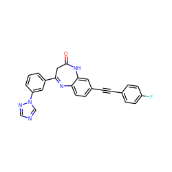 O=C1CC(c2cccc(-n3cncn3)c2)=Nc2ccc(C#Cc3ccc(F)cc3)cc2N1 ZINC000101136442