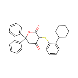 O=C1CC(c2ccccc2)(c2ccccc2)OC(=O)C1Sc1ccccc1C1CCCCC1 ZINC000101313142