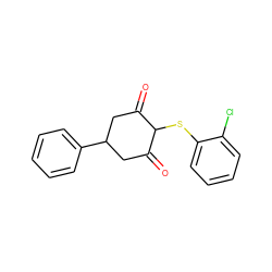 O=C1CC(c2ccccc2)CC(=O)C1Sc1ccccc1Cl ZINC000299835920