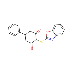 O=C1CC(c2ccccc2)CC(=O)C1Sc1nc2ccccc2o1 ZINC000299832339