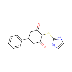 O=C1CC(c2ccccc2)CC(=O)C1Sc1ncc[nH]1 ZINC000299824522