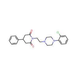 O=C1CC(c2ccccc2)CC(=O)N1CCN1CCN(c2ccccc2Cl)CC1 ZINC000072176402