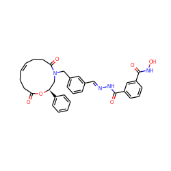 O=C1CC/C=C/CCC(=O)N(Cc2cccc(/C=N/NC(=O)c3cccc(C(=O)NO)c3)c2)C[C@@H](c2ccccc2)O1 ZINC000071340991