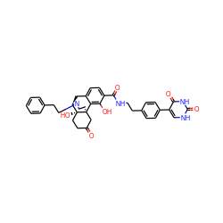 O=C1CC[C@@]2(O)[C@H]3Cc4ccc(C(=O)NCCc5ccc(-c6c[nH]c(=O)[nH]c6=O)cc5)c(O)c4[C@@]2(CCN3CCc2ccccc2)C1 ZINC000147230535