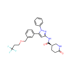 O=C1CC[C@@H](C(=O)Nc2cc(-c3cccc(COCCC(F)(F)F)c3)n(-c3ccccc3)n2)CN1 ZINC000169707259