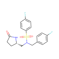 O=C1CC[C@@H](CN(Cc2ccc(F)cc2)S(=O)(=O)c2ccc(F)cc2)N1 ZINC000103239939