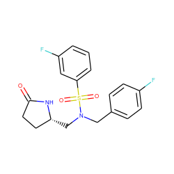 O=C1CC[C@@H](CN(Cc2ccc(F)cc2)S(=O)(=O)c2cccc(F)c2)N1 ZINC000103239947