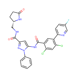 O=C1CC[C@@H](CNC(=O)c2cc(NC(=O)c3cc(-c4ccc(F)cn4)c(Cl)cc3Cl)n(-c3ccccc3)n2)N1 ZINC001772587335