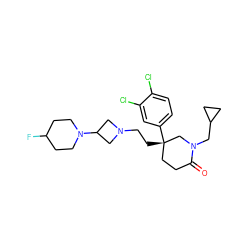 O=C1CC[C@](CCN2CC(N3CCC(F)CC3)C2)(c2ccc(Cl)c(Cl)c2)CN1CC1CC1 ZINC000028359543