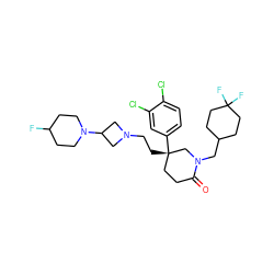 O=C1CC[C@](CCN2CC(N3CCC(F)CC3)C2)(c2ccc(Cl)c(Cl)c2)CN1CC1CCC(F)(F)CC1 ZINC000023254580