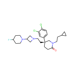 O=C1CC[C@](CCN2CC(N3CCC(F)CC3)C2)(c2ccc(Cl)c(Cl)c2)CN1CCC1CC1 ZINC000028369206