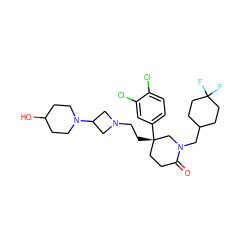 O=C1CC[C@](CCN2CC(N3CCC(O)CC3)C2)(c2ccc(Cl)c(Cl)c2)CN1CC1CCC(F)(F)CC1 ZINC000028369809