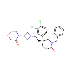 O=C1CC[C@](CCN2CC(N3CCOCC3=O)C2)(c2ccc(Cl)c(Cl)c2)CN1Cc1ccccc1 ZINC000013492389