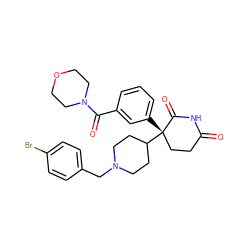 O=C1CC[C@](c2cccc(C(=O)N3CCOCC3)c2)(C2CCN(Cc3ccc(Br)cc3)CC2)C(=O)N1 ZINC000049881562