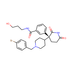 O=C1CC[C@](c2cccc(C(=O)NCCCO)c2)(C2CCN(Cc3ccc(Br)cc3)CC2)C(=O)N1 ZINC000042852805