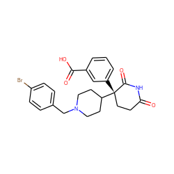 O=C1CC[C@](c2cccc(C(=O)O)c2)(C2CCN(Cc3ccc(Br)cc3)CC2)C(=O)N1 ZINC000040865798