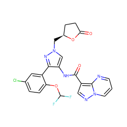 O=C1CC[C@H](Cn2cc(NC(=O)c3cnn4cccnc34)c(-c3cc(Cl)ccc3OC(F)F)n2)O1 ZINC001772652023