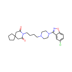 O=C1CC2(CCCC2)CC(=O)N1CCCCN1CCN(c2noc3ccc(Cl)cc23)CC1 ZINC000027192135