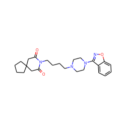 O=C1CC2(CCCC2)CC(=O)N1CCCCN1CCN(c2noc3ccccc23)CC1 ZINC000027197650