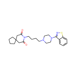 O=C1CC2(CCCC2)CC(=O)N1CCCCN1CCN(c2nsc3ccccc23)CC1 ZINC000001915508