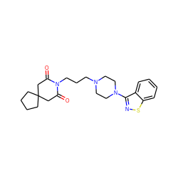 O=C1CC2(CCCC2)CC(=O)N1CCCN1CCN(c2nsc3ccccc23)CC1 ZINC000027197984