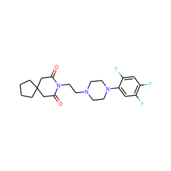 O=C1CC2(CCCC2)CC(=O)N1CCN1CCN(c2cc(F)c(F)cc2F)CC1 ZINC000053253669