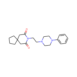 O=C1CC2(CCCC2)CC(=O)N1CCN1CCN(c2ccccc2)CC1 ZINC000013560107