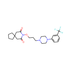 O=C1CC2(CCCC2)CC(=O)N1OCCCN1CCN(c2cccc(C(F)(F)F)c2)CC1 ZINC000001542277